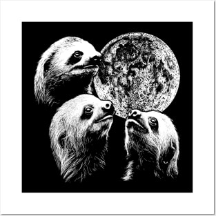3 Sloth Moon Howling Raccoon Head Funny Wolf Posters and Art